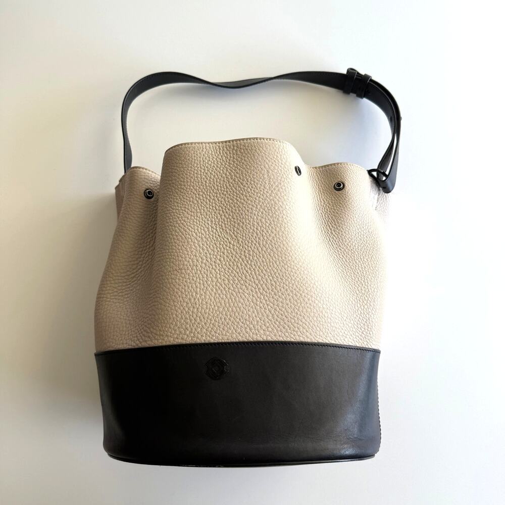 Dagne Dover Ava Bucket Bone Onyx Snap Divided Compartment Leather‎ Shoulder Bag